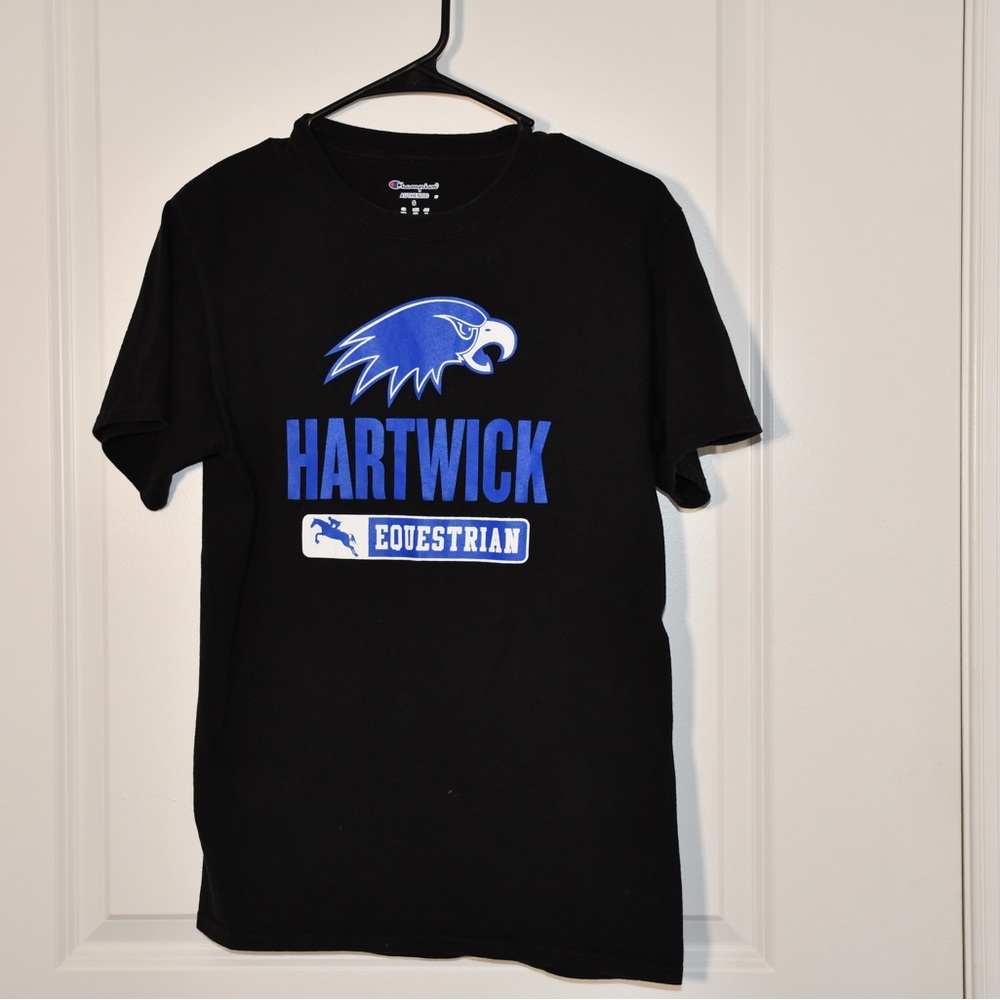 Champion Black Tee with Blue Equestrian Graphic